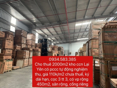 Cho thuê kho xưởng ccn Lại Yên, Hoài Đức