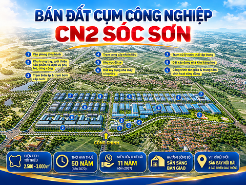 Bán đất cụm công nghiệp CN2 Sóc Sơn 2500m2 Bán đất Cụm Công nghiệp Sóc Sơn